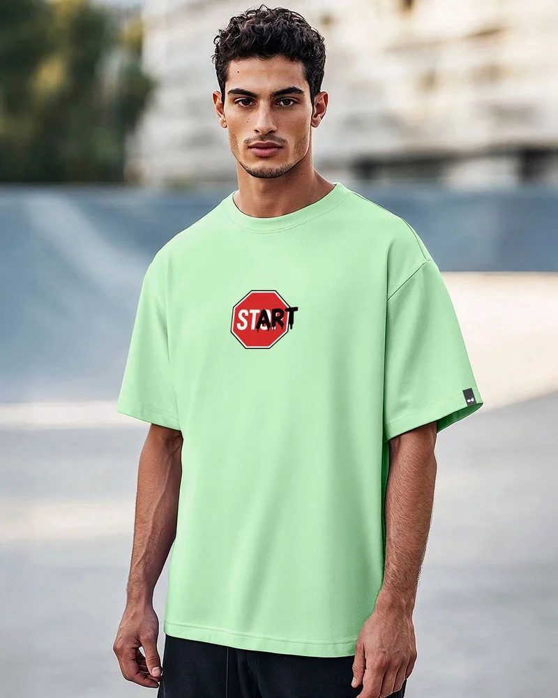 بيواكوف تيشيرت رجالي كبير الحجم بطبعة ستارت بلون أخضر ليموني من اليشم