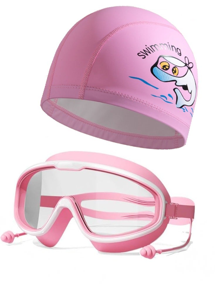 حزمة 2 لنظارات السباحة للأطفال في سن 3-15 سنة (مع قبعة السباحة) ، ومصانع الأذن ، ونظارات مضادة للضباب / الأشعة فوق البنفسجية للفتيان والبنات والأطفال الصغار (الوردي) - Image 1