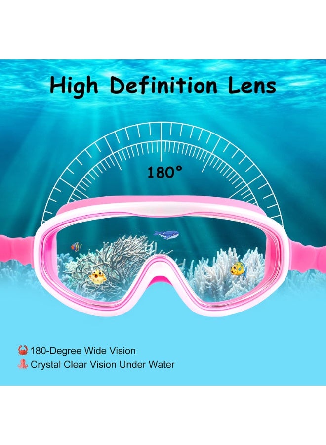 حزمة 2 لنظارات السباحة للأطفال في سن 3-15 سنة (مع قبعة السباحة) ، ومصانع الأذن ، ونظارات مضادة للضباب / الأشعة فوق البنفسجية للفتيان والبنات والأطفال الصغار (الوردي) - Image 2