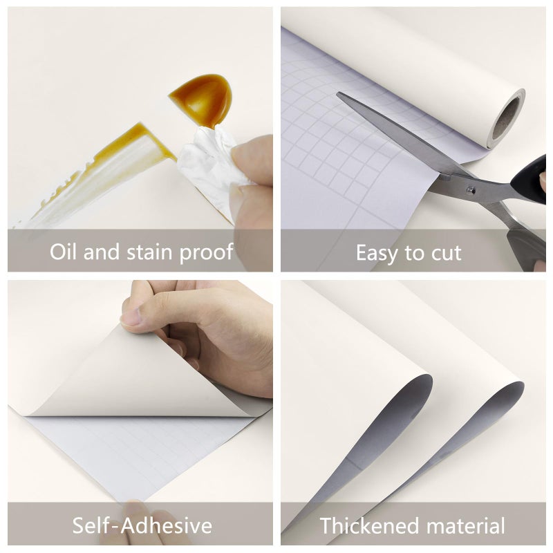 Uooar Cream Peel and Stick Wallpaper 15.7"x118" Solid Colour Contact Paper Modern Removable Self-Adhesive Vinyl Wallpaper for Room Walls Shelf Countertops Cabinets - Image 2