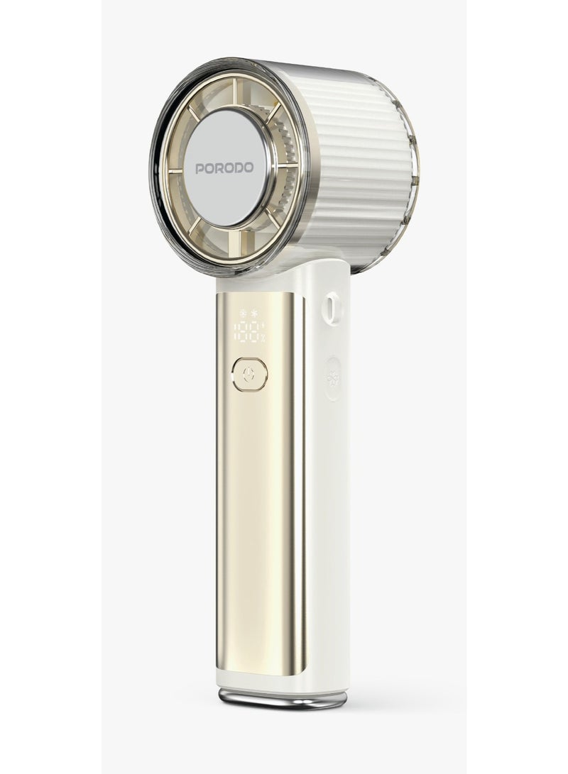 porodo Chillo Cryo Foldable Handheld Fan / 3000mAh Rechargeable Cooling Fan / Semiconductor Cooling Technology / 100-Speed Control / LED Display / 3-in-1 Portable Fan - Beige - Image 1