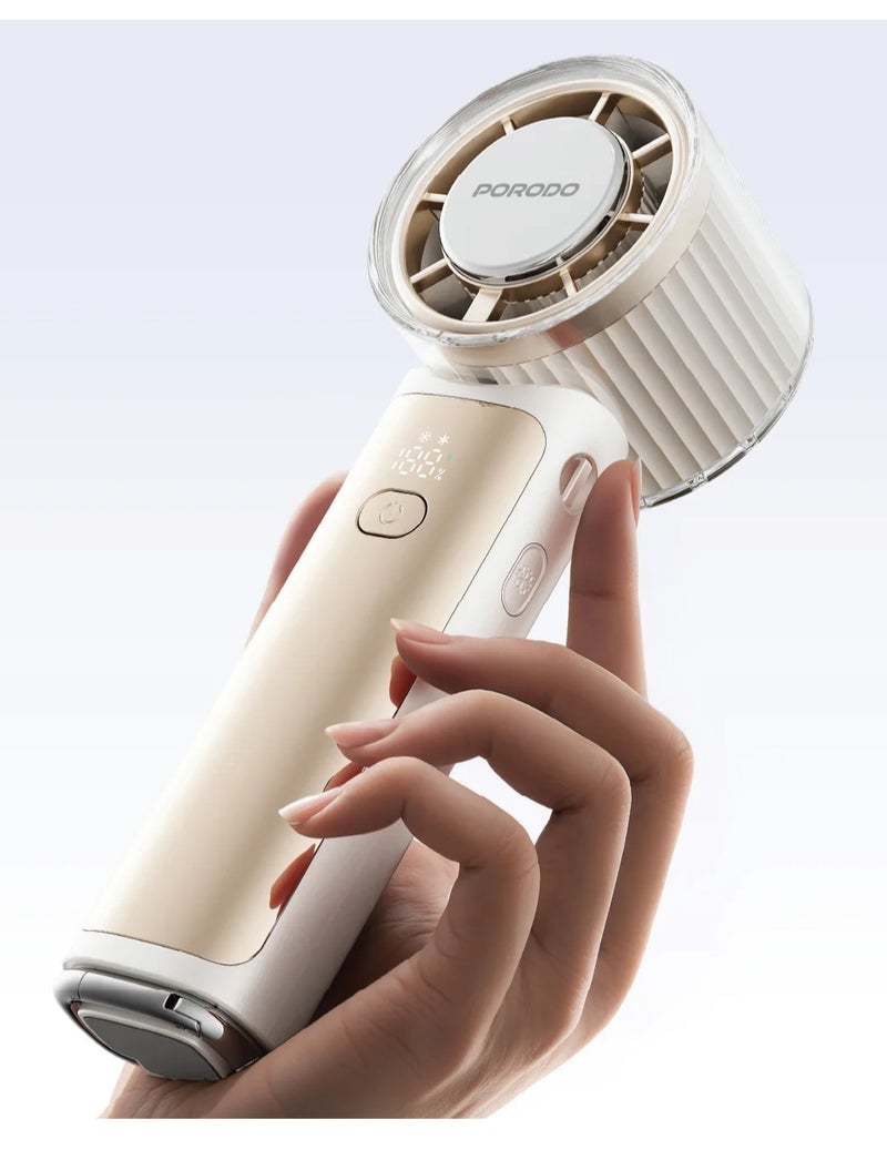 porodo Chillo Cryo Foldable Handheld Fan / 3000mAh Rechargeable Cooling Fan / Semiconductor Cooling Technology / 100-Speed Control / LED Display / 3-in-1 Portable Fan - Beige - Image 2
