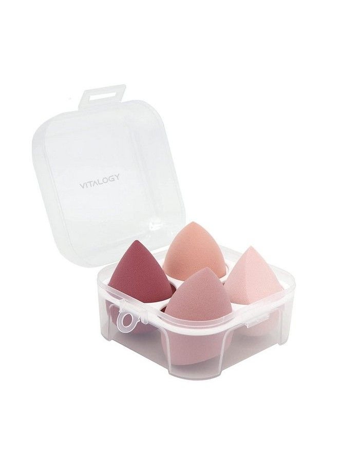 VITALOGY Makeup Sponges For Foundation Makeup Sponge Set For Blending Beauty Blender Set Of 4 + Egg Case Holder Flawless For Cream Powder And Liquid (Pink Mix Colours)  - Image 1