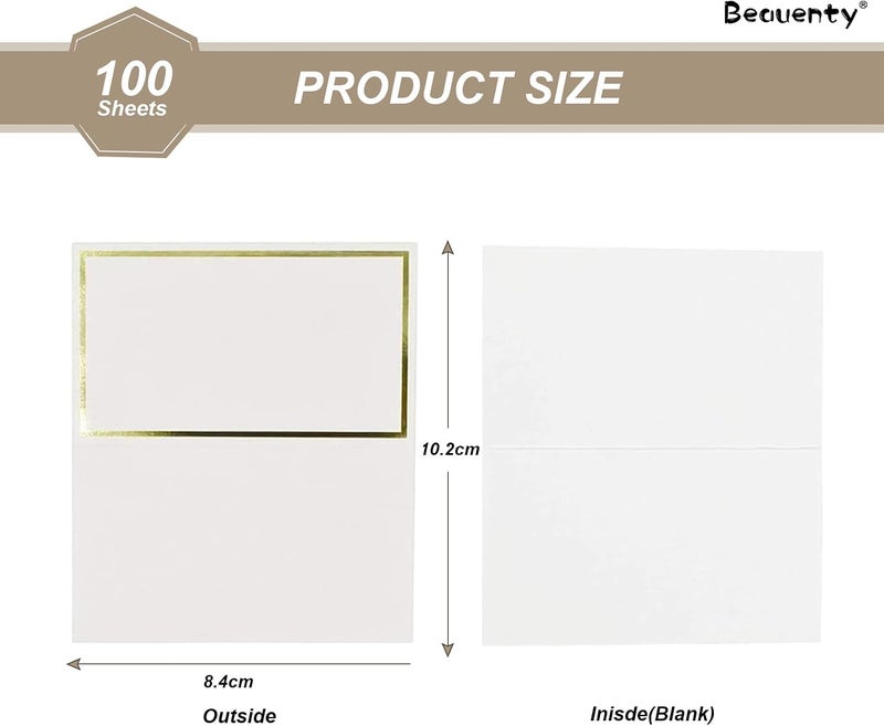 Beauenty 100Pcs Place Cards, 9 * 5CM Fillable Table Place Cards for Table Setting Wedding, Dinner Parties, Meeting (Golden Line) - Image 2