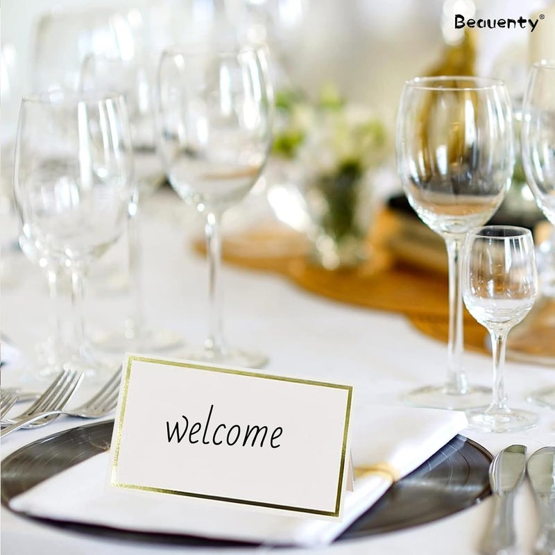 Beauenty 100Pcs Place Cards, 9 * 5CM Fillable Table Place Cards for Table Setting Wedding, Dinner Parties, Meeting (Golden Line) - Image 5
