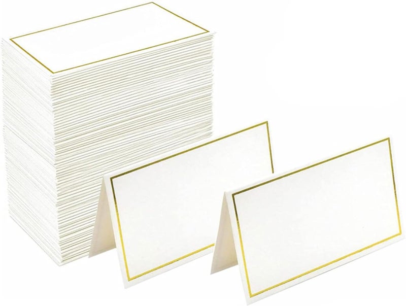 Beauenty 100Pcs Place Cards, 9 * 5CM Fillable Table Place Cards for Table Setting Wedding, Dinner Parties, Meeting (Golden Line) - Image 1