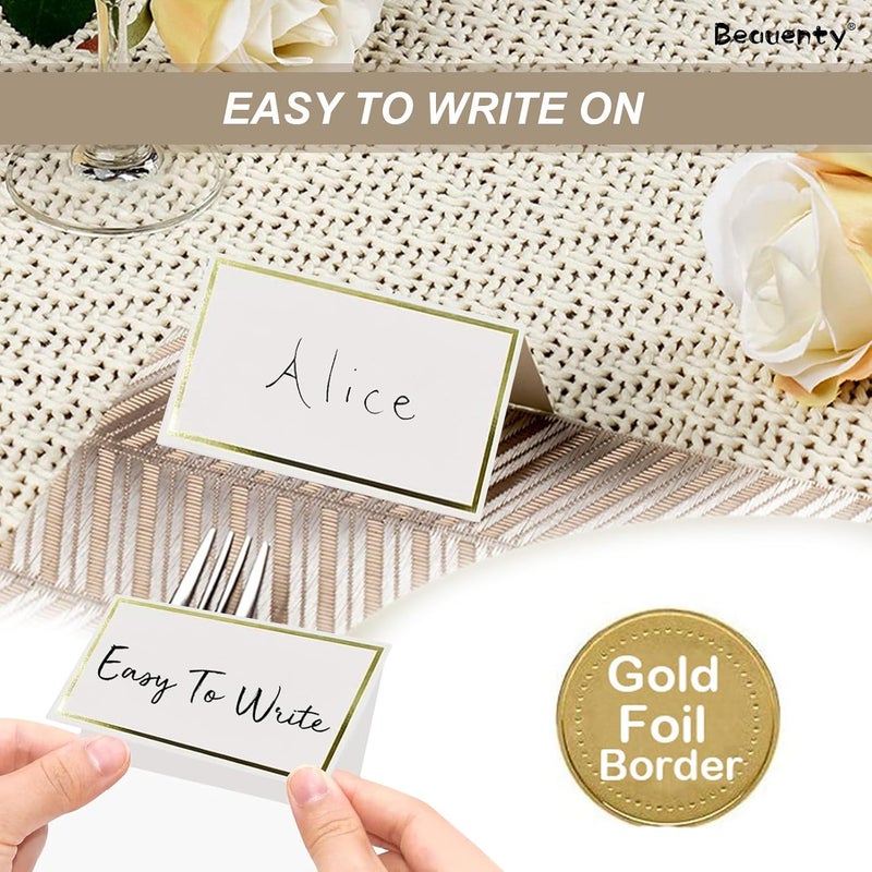 Beauenty 100Pcs Place Cards, 9 * 5CM Fillable Table Place Cards for Table Setting Wedding, Dinner Parties, Meeting (Golden Line) - Image 3