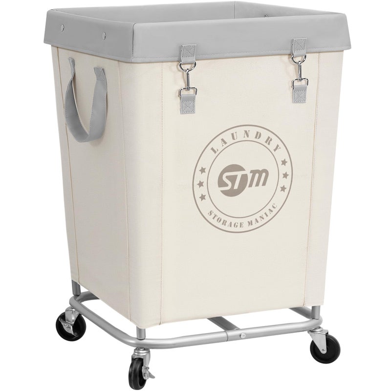 STORAGE MANIAC Commercial Laundry Hamper with Heavy Duty Steel Frame, 160 L Industrial Laundry Basket Cart with Wheels for Hotel, Home, Laundry Room, 18''L x 18''W x 31''H, Medium Beige - Image 1