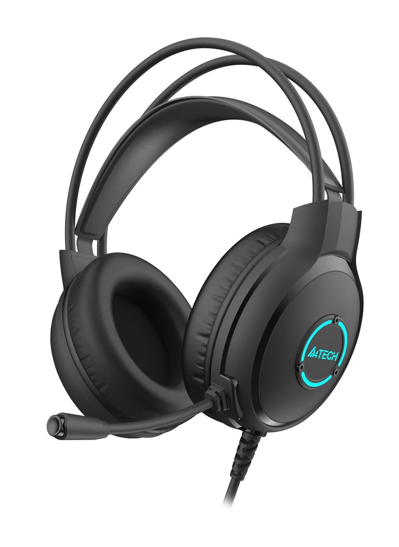A4TECH Fstyler Neon Illuminate USB Stereo Headset FH300U, 7 Colour Led Backlit, Leather Ear Pads, High precision 50mm speaker, Active Noise Cancellation, Black  - Image 1