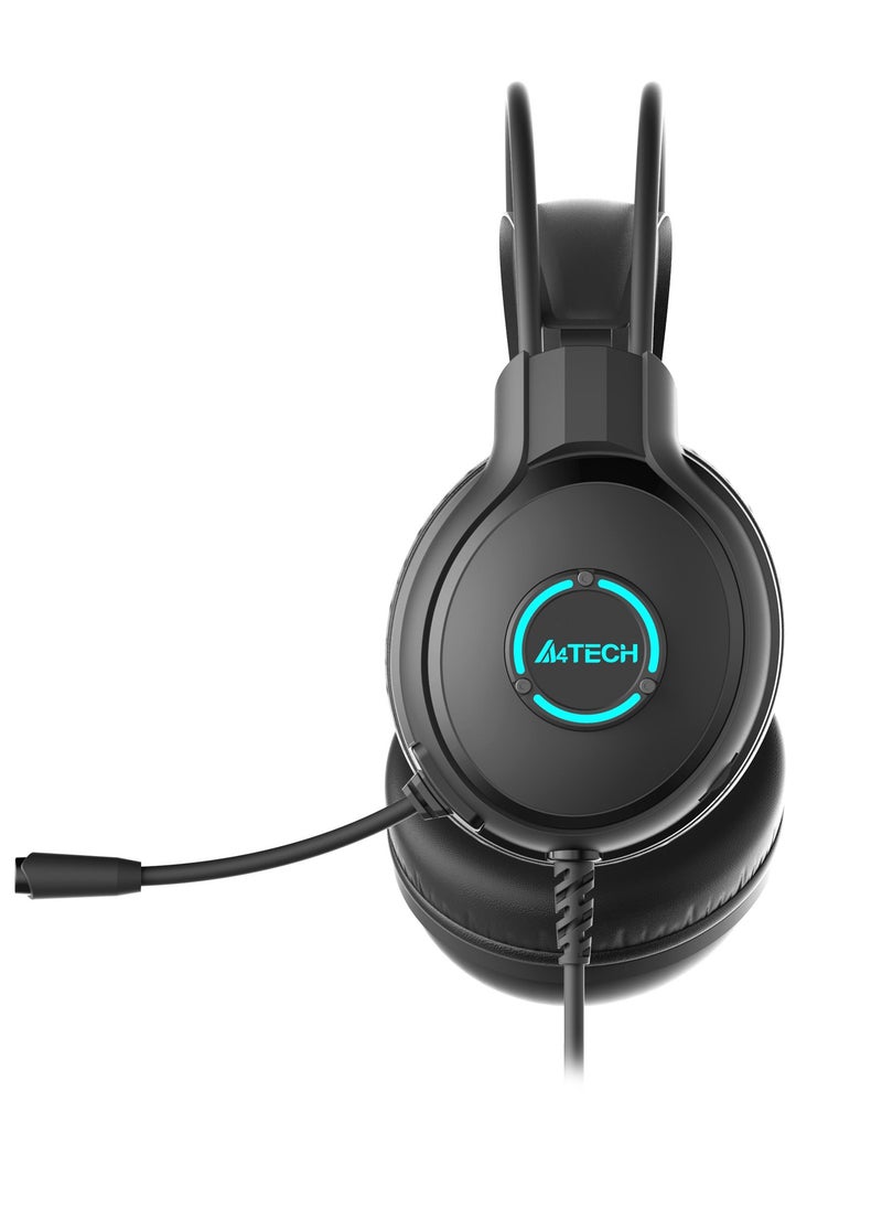 A4TECH Fstyler Neon Illuminate USB Stereo Headset FH300U, 7 Colour Led Backlit, Leather Ear Pads, High precision 50mm speaker, Active Noise Cancellation, Black  - Image 2