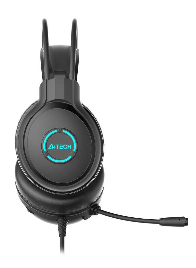 A4TECH Fstyler Neon Illuminate USB Stereo Headset FH300U, 7 Colour Led Backlit, Leather Ear Pads, High precision 50mm speaker, Active Noise Cancellation, Black  - Image 4