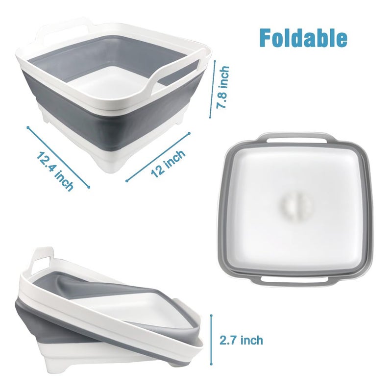 ddLUCK ddLUCK Dish Basin Collapsible with Drain Plug Carry Handles for 9L Large Capacity, Washing Basin, Collapsible Dish Tub for RV Sink, Vegetable, Fruit, Food Sink Strainer Dish Washing Tub - Gray  - Image 2