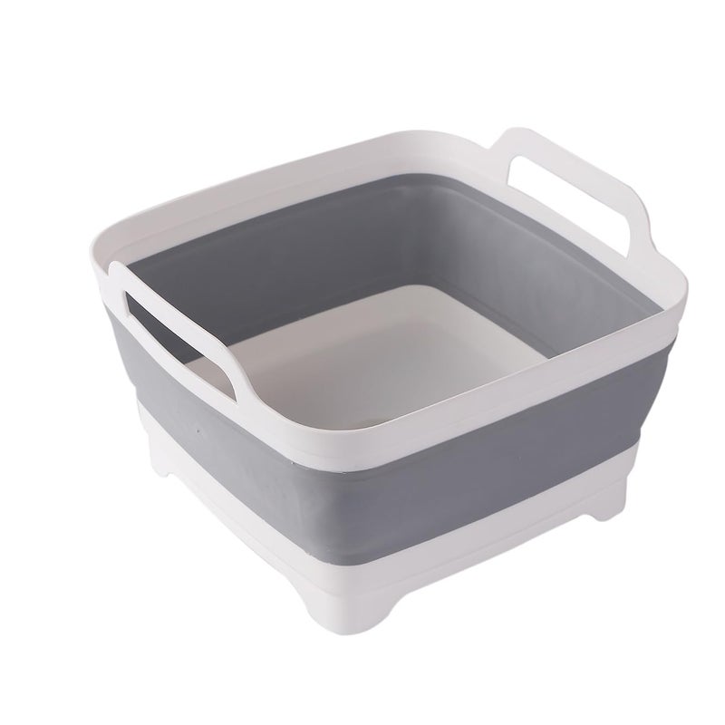ddLUCK ddLUCK Dish Basin Collapsible with Drain Plug Carry Handles for 9L Large Capacity, Washing Basin, Collapsible Dish Tub for RV Sink, Vegetable, Fruit, Food Sink Strainer Dish Washing Tub - Gray  - Image 1