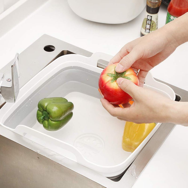 ddLUCK ddLUCK Dish Basin Collapsible with Drain Plug Carry Handles for 9L Large Capacity, Washing Basin, Collapsible Dish Tub for RV Sink, Vegetable, Fruit, Food Sink Strainer Dish Washing Tub - Gray  - Image 5