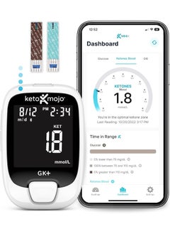 KETO-MOJO GK+ Bluetooth Glucose & Ketone Testing Kit + Free APP for Ketosis & Diabetes Management