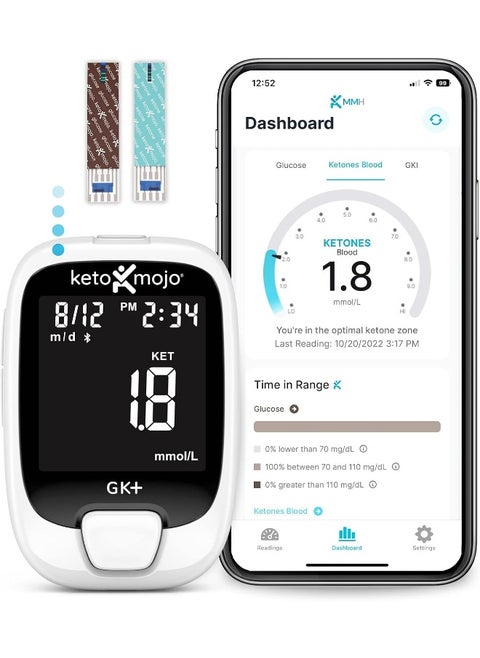 KETO-MOJO GK+ Bluetooth Glucose & Ketone Testing Kit + Free APP for Ketosis & Diabetes Management