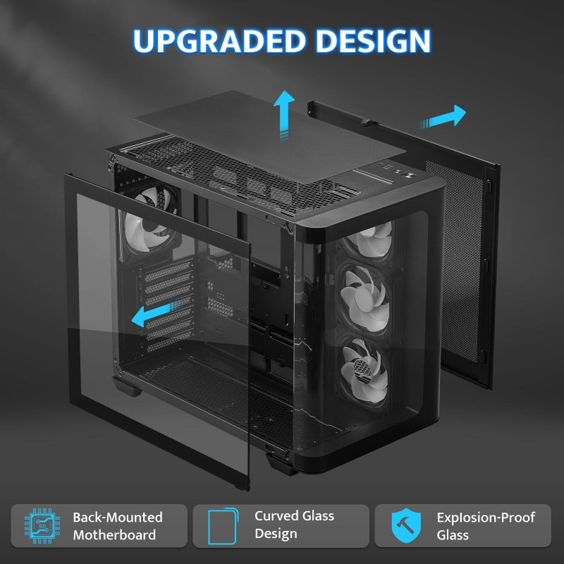 darkFlash ATX Mid-Tower Gaming PC Case, Back Plug-in BTF Motherboard, with 4 ARGB Fans Computer Case, Full View Curve Glass Dual-Chamber PC Case, Type C Port, Supports Dual 360mm AIO, Black(DPW90) - Image 2