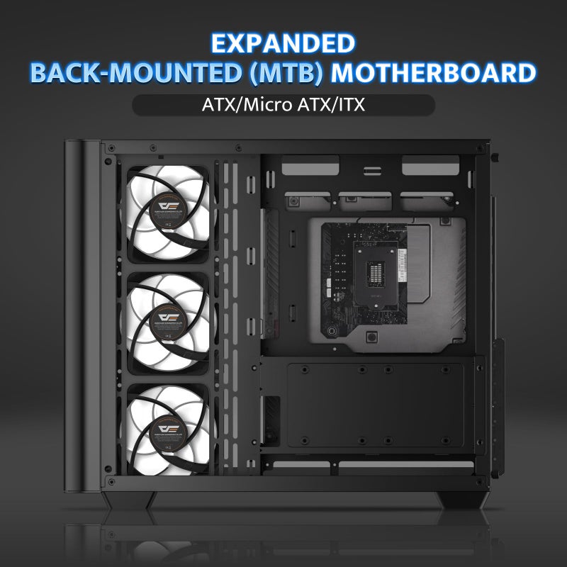 darkFlash ATX Mid-Tower Gaming PC Case, Back Plug-in BTF Motherboard, with 4 ARGB Fans Computer Case, Full View Curve Glass Dual-Chamber PC Case, Type C Port, Supports Dual 360mm AIO, Black(DPW90) - Image 4
