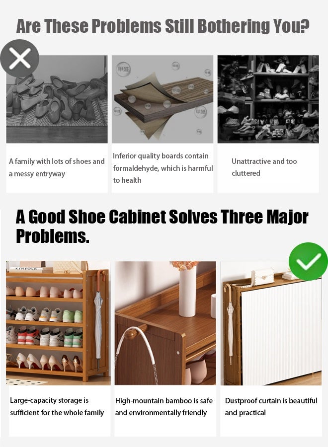 TAPIT 5-Tier Bamboo Freestanding Shoe Rack with Cover Wooden Shoe Storage Cabinet for Home Entryway Closet 90 x 24 x 68cm Shoe cabinet - Image 2