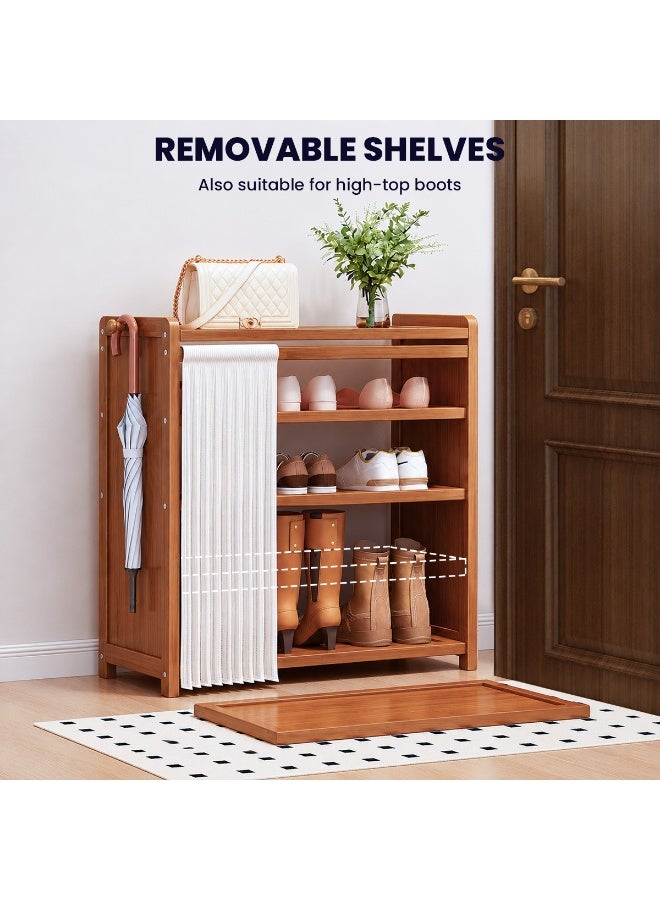 TAPIT 5-Tier Bamboo Freestanding Shoe Rack with Cover Wooden Shoe Storage Cabinet for Home Entryway Closet 90 x 24 x 68cm Shoe cabinet - Image 3