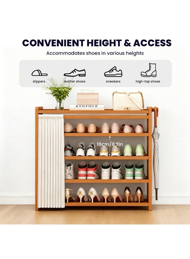 TAPIT 5-Tier Bamboo Freestanding Shoe Rack with Cover Wooden Shoe Storage Cabinet for Home Entryway Closet 90 x 24 x 68cm Shoe cabinet - Image 4