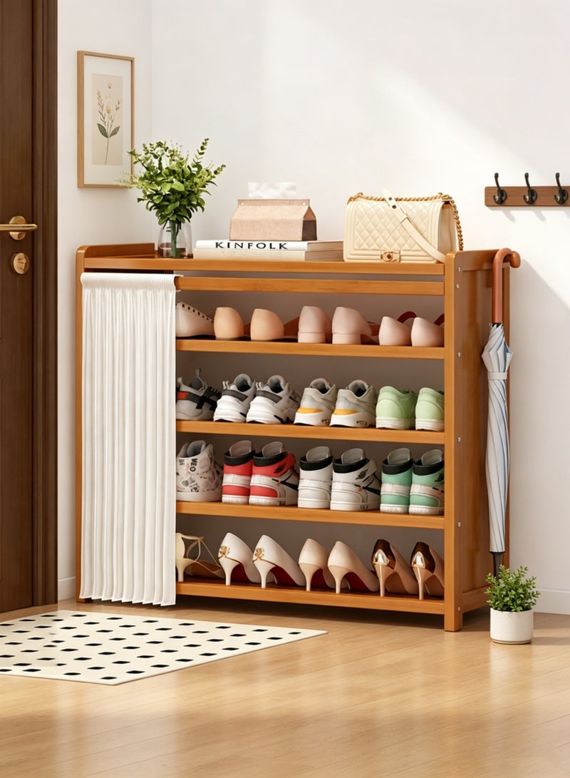 TAPIT 5-Tier Bamboo Freestanding Shoe Rack with Cover Wooden Shoe Storage Cabinet for Home Entryway Closet 90 x 24 x 68cm Shoe cabinet - Image 1