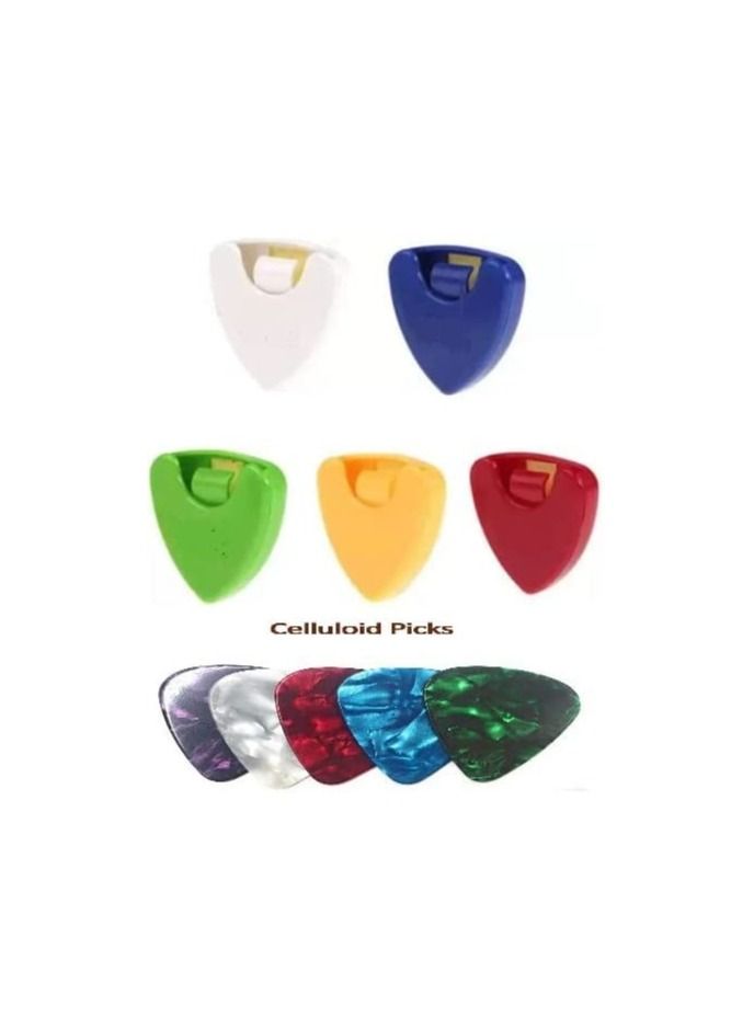 Megarya MUSTANG Guitar Picks & Guitar Pick Holder Easy to Paste on the Guitar Suitable for Acoustic Guitar Electric Guitar Bass Ukulele - Stick-on Holder + 10 Pcs Guitar Picks  - Image 1