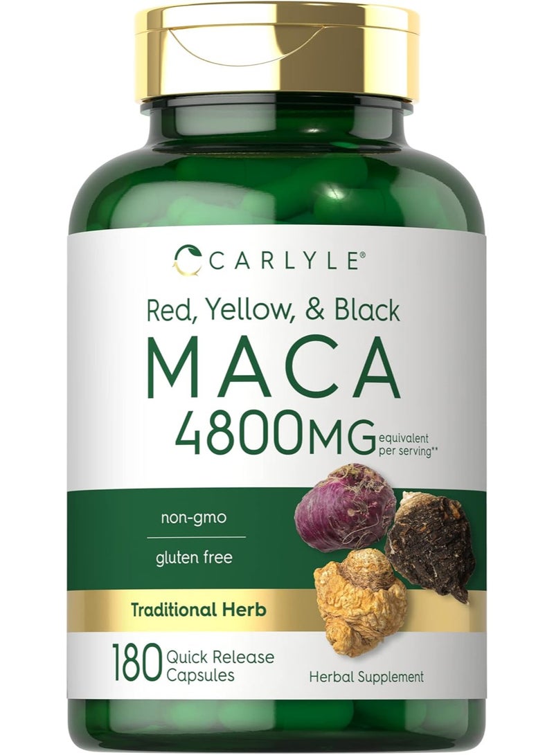Carlyle كبسولات جذور الماكا للنساء والرجال 4800 ملغ 180 حبة مستخلص عالي القوة خالي من الكائنات المعدلة وراثيًا وخالي من الغلوتين - Image 1