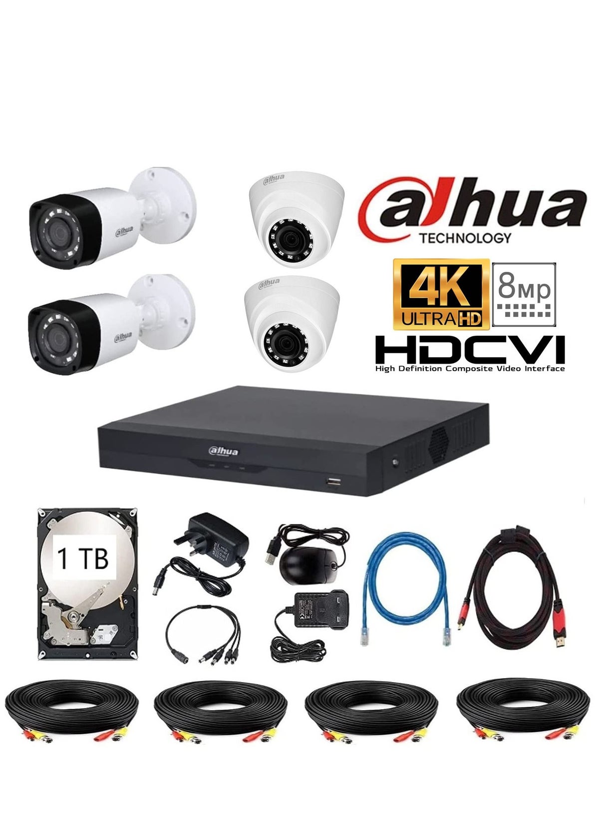 dahua Dahua 4ch Kit 2xindoor 2xoutdoor 4k 1000GB Z25E8932D824D58C7ED54Z