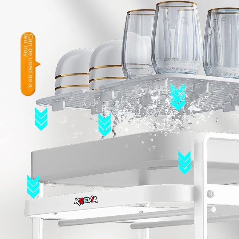 Krevia Cup Mug Drying Rack MultiPurpose Kitchen Storage Standing Rack Organizer 2Tier Holder Storage with Drain Tray for Kitchen Coffee Cup Mug Glass Water Cup Holder - Image 5
