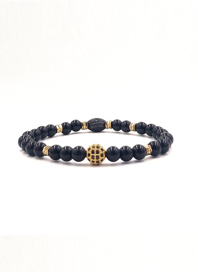 CHRYSOSTOMOS - Handmade Leather Bracelet for Men with Natural Black Obsidian Mineral Stones - Image 1