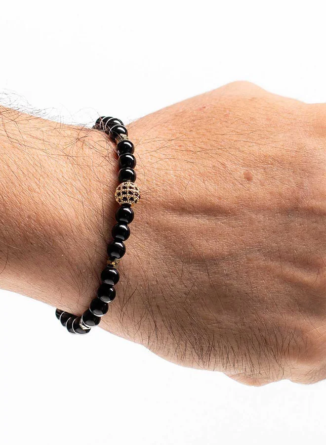 CHRYSOSTOMOS Handmade Leather Bracelet for Men with Natural Black Obsidian Mineral Stones