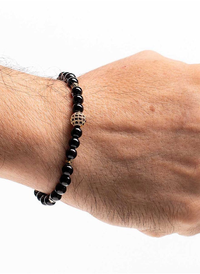 CHRYSOSTOMOS - Handmade Leather Bracelet for Men with Natural Black Obsidian Mineral Stones - Image 1