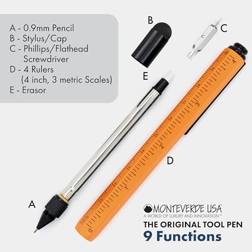 Monteverde USA 9-in-1 Tool Mechanical Pencil in Orange – Multifunctional Pencil with Stylus, Screwdrivers, Ruler, and Eraser – Exclusive Collection Ideal Gift for DIY Enthusiasts - Image 3