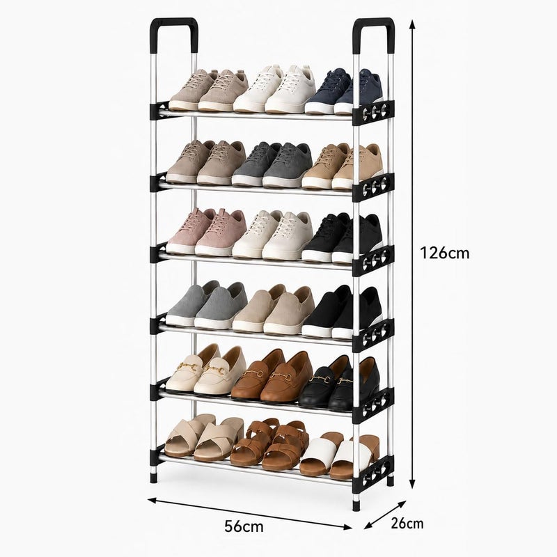 ECVV 6 Tier Shoe Racks, Free Standing Sturdy Metal Shoes Shelf Storage Organizer, Shoe Rack Stand Shelves for Home Entryway, Hallway and Small Space (56x26x126cm, Assorted Color) - Image 1