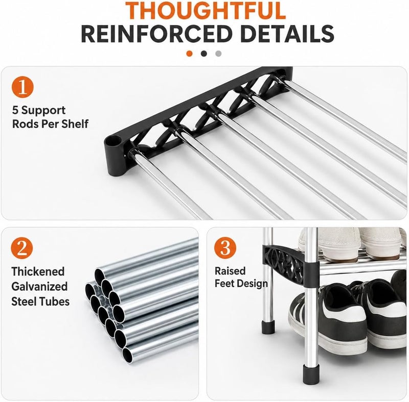 ECVV 6 Tier Shoe Racks, Free Standing Sturdy Metal Shoes Shelf Storage Organizer, Shoe Rack Stand Shelves for Home Entryway, Hallway and Small Space (56x26x126cm, Assorted Color) - Image 3
