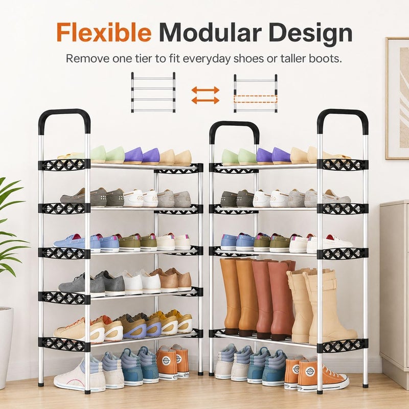 ECVV 6 Tier Shoe Racks, Free Standing Sturdy Metal Shoes Shelf Storage Organizer, Shoe Rack Stand Shelves for Home Entryway, Hallway and Small Space (56x26x126cm, Assorted Color) - Image 2