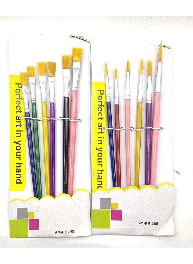 ECLET Paint Brush Combo 6 Flat or 6 Round, Wood, Nylon