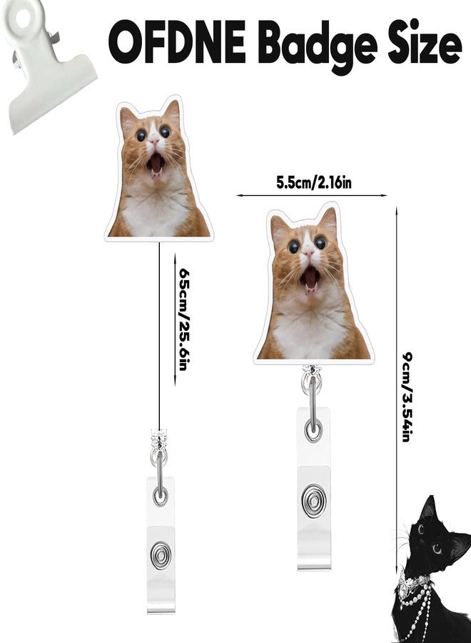 OFDNE Fun Cat Badge Reel,Cute Surprised Cat Acrylic Badge for ID Card Badge,Funny Telescoping Retractable Badge Holder Alligator Clip Accessories for Nurse,Medical Worker,Nursing Student,Teacher - Image 3