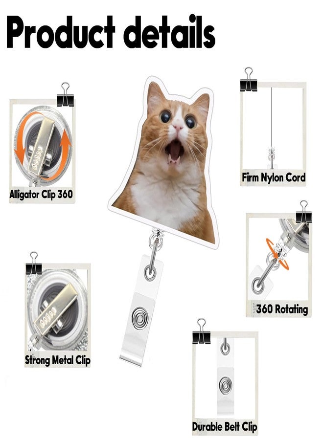 OFDNE Fun Cat Badge Reel,Cute Surprised Cat Acrylic Badge for ID Card Badge,Funny Telescoping Retractable Badge Holder Alligator Clip Accessories for Nurse,Medical Worker,Nursing Student,Teacher - Image 2