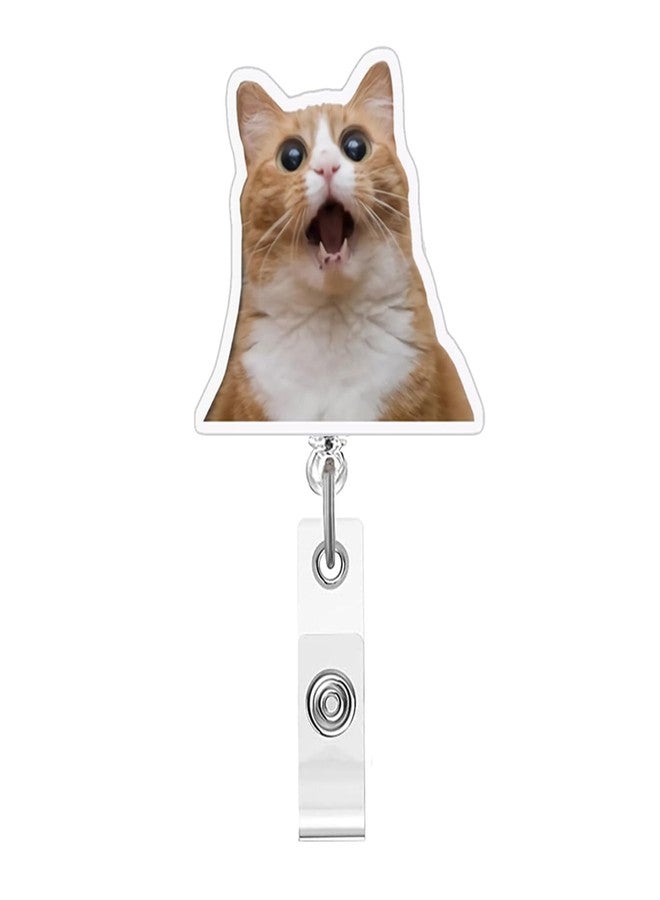 OFDNE Fun Cat Badge Reel,Cute Surprised Cat Acrylic Badge for ID Card Badge,Funny Telescoping Retractable Badge Holder Alligator Clip Accessories for Nurse,Medical Worker,Nursing Student,Teacher - Image 1
