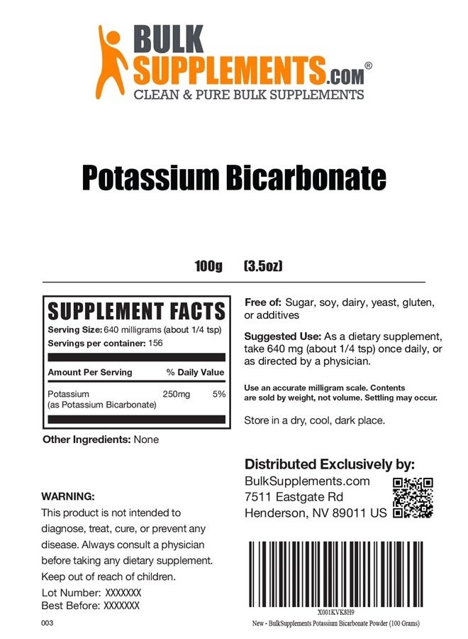 BulkSupplements.com Potassium Bicarbonate Powder - Potassium Supplement Powder - Potassium Bicarbonate Food Grade - Potassium Supplement - 640mg (250mg Potassium) per Serving (100 Grams - 3.5 oz) - Image 2