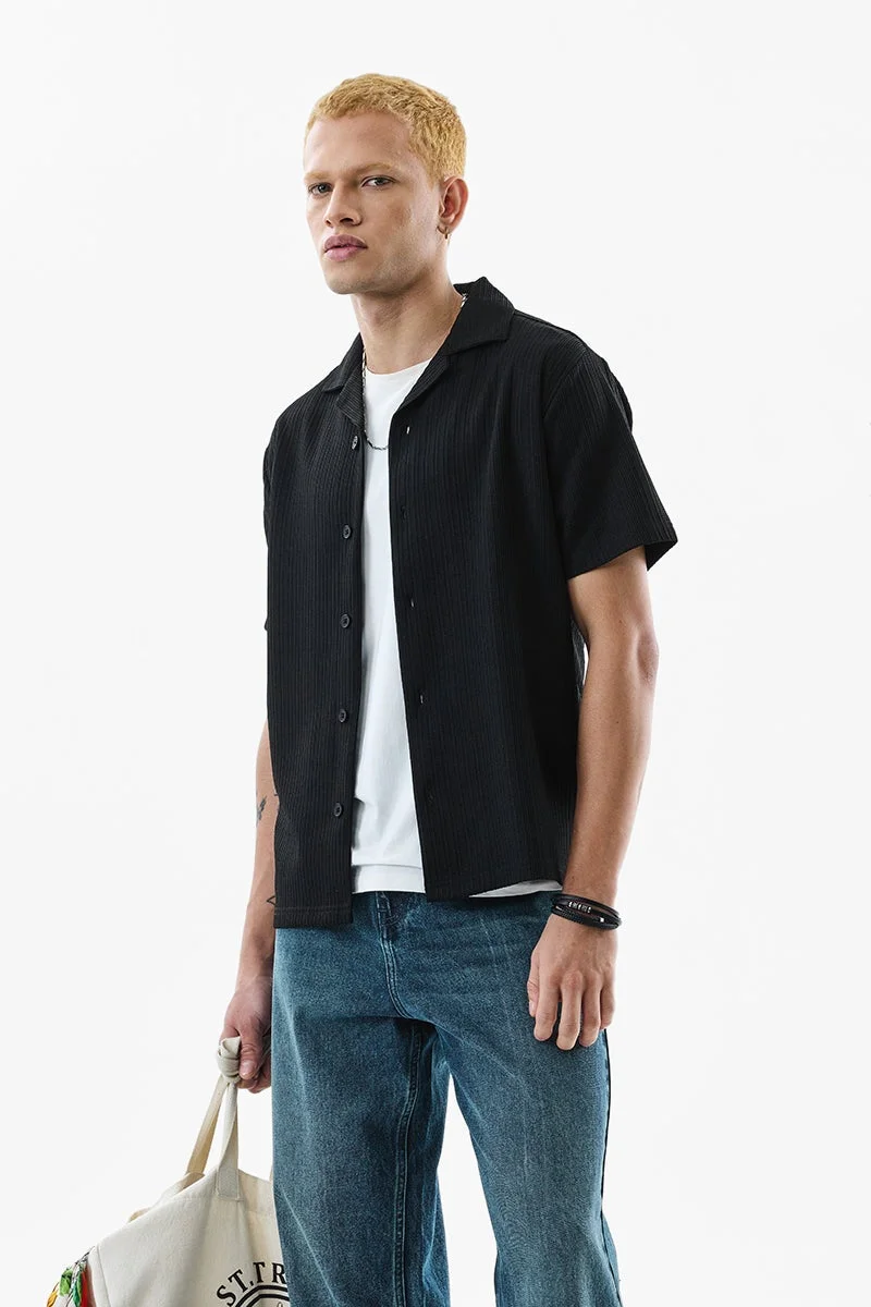 SNITCH Black Textured Short Sleeve Boxy Shirt