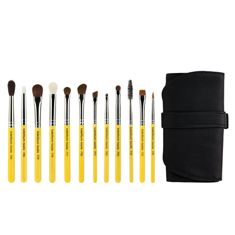 Bdellium Tools Professional Makeup Brush Travel Series - Eyes 12pc. Brush Set with Roll-Up Pouch - Image 1