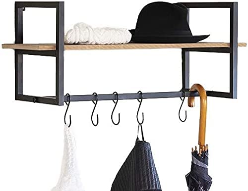 INDIAN DECOR 48331 Wall Coat Hangers in Hallway Vintage Wall Coat Rack with Shelf 5 Hooks for Hanging Coats and Jackets Wood and Metal Coat Stand for Office - Image 1