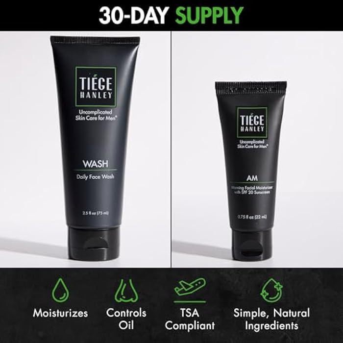Tiege Hanley Basic Skin Care Set for Men, Hydrating Face Wash & Daily Face Moisturizer With SPF 20 Sunscreen, Basic Facial Kit for Men, Gentle on Sensitive Skin, Men’s Skincare, 2 Piece Kit - Image 3