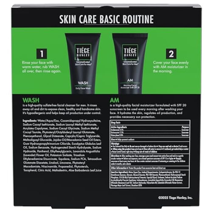 Tiege Hanley Basic Skin Care Set for Men, Hydrating Face Wash & Daily Face Moisturizer With SPF 20 Sunscreen, Basic Facial Kit for Men, Gentle on Sensitive Skin, Men’s Skincare, 2 Piece Kit - Image 2