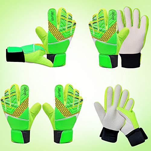 Jalunth Kids Youth Soccer Goalkeeper Goalie Gloves Boys Girls Goal Keeper Field Player Glove Ages 9-10 Years Old Anti-Slip Latex Palm Soft Pu Hand Back Size 7 Green - Image 2