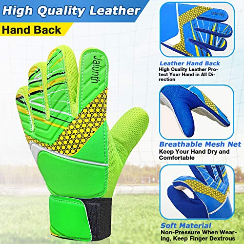 Jalunth Kids Youth Soccer Goalkeeper Goalie Gloves Boys Girls Goal Keeper Field Player Glove Ages 9-10 Years Old Anti-Slip Latex Palm Soft Pu Hand Back Size 7 Green - Image 4