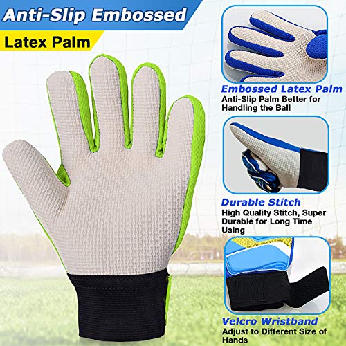 Jalunth Kids Youth Soccer Goalkeeper Goalie Gloves Boys Girls Goal Keeper Field Player Glove Ages 9-10 Years Old Anti-Slip Latex Palm Soft Pu Hand Back Size 7 Green - Image 3